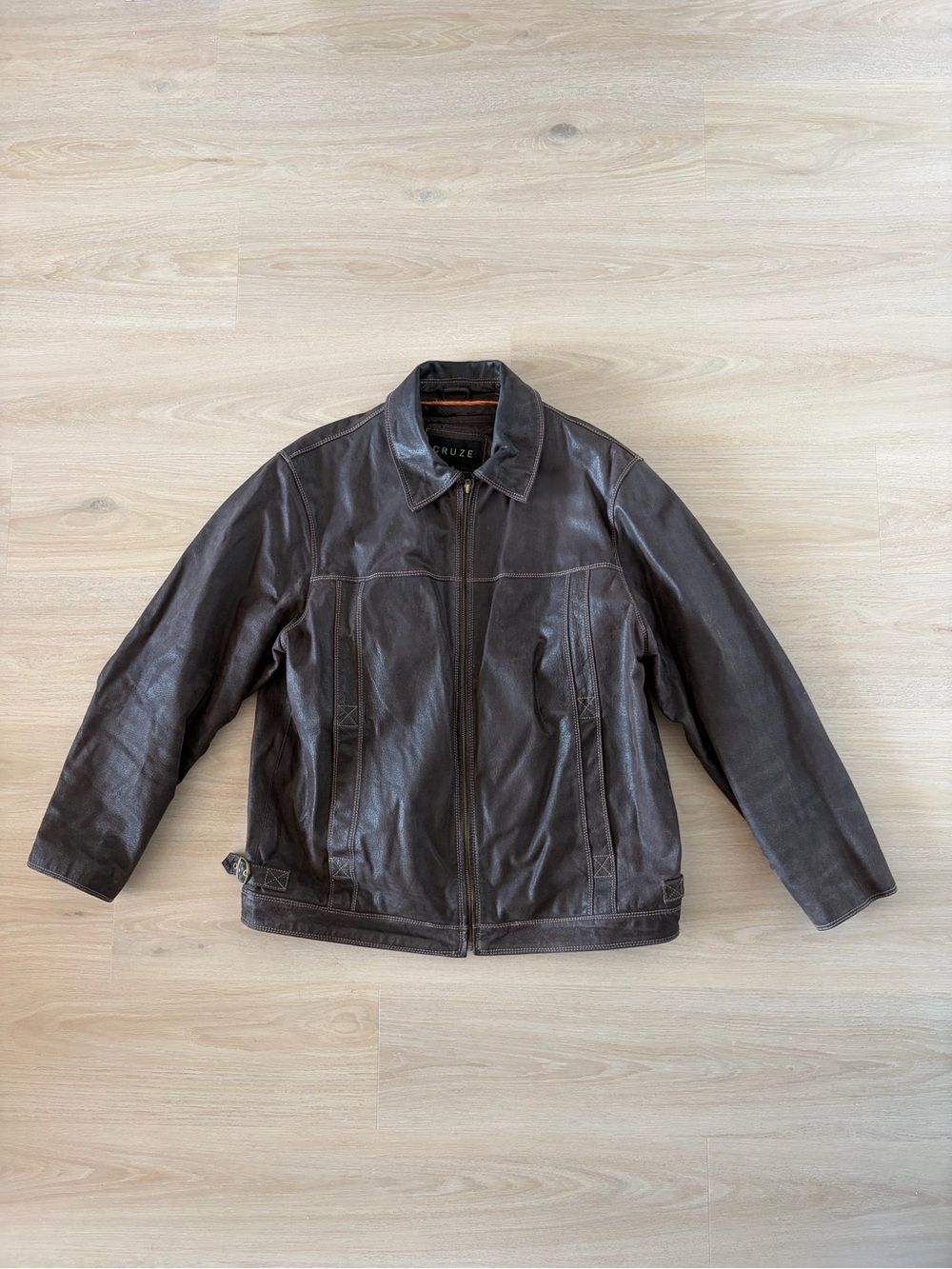 Vintage Brown Leather Zip-Front Men's Jacket